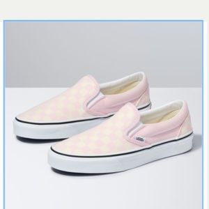 pink checkered slip on vans
